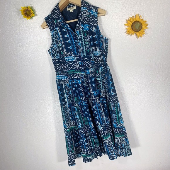 Norm Thompson Tribal Button Up Sleeves Collar Skater Dress Size Petite Small - Picture 6 of 10